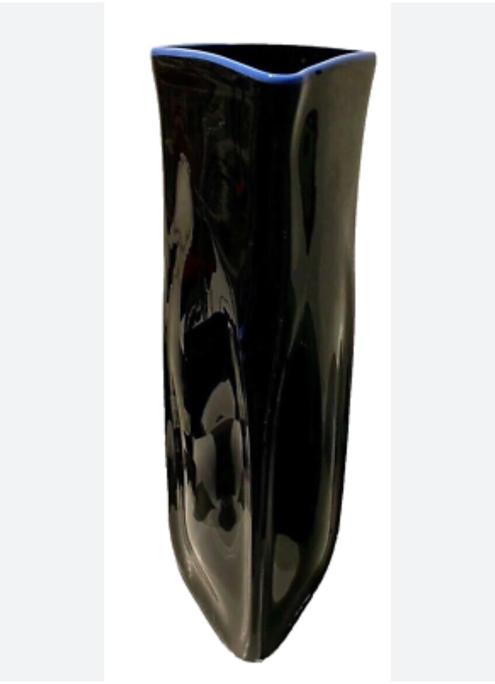 1989 Signed 3 Sided Post Modern Studio Art Tall Glass Vase Hand Blown Black JL